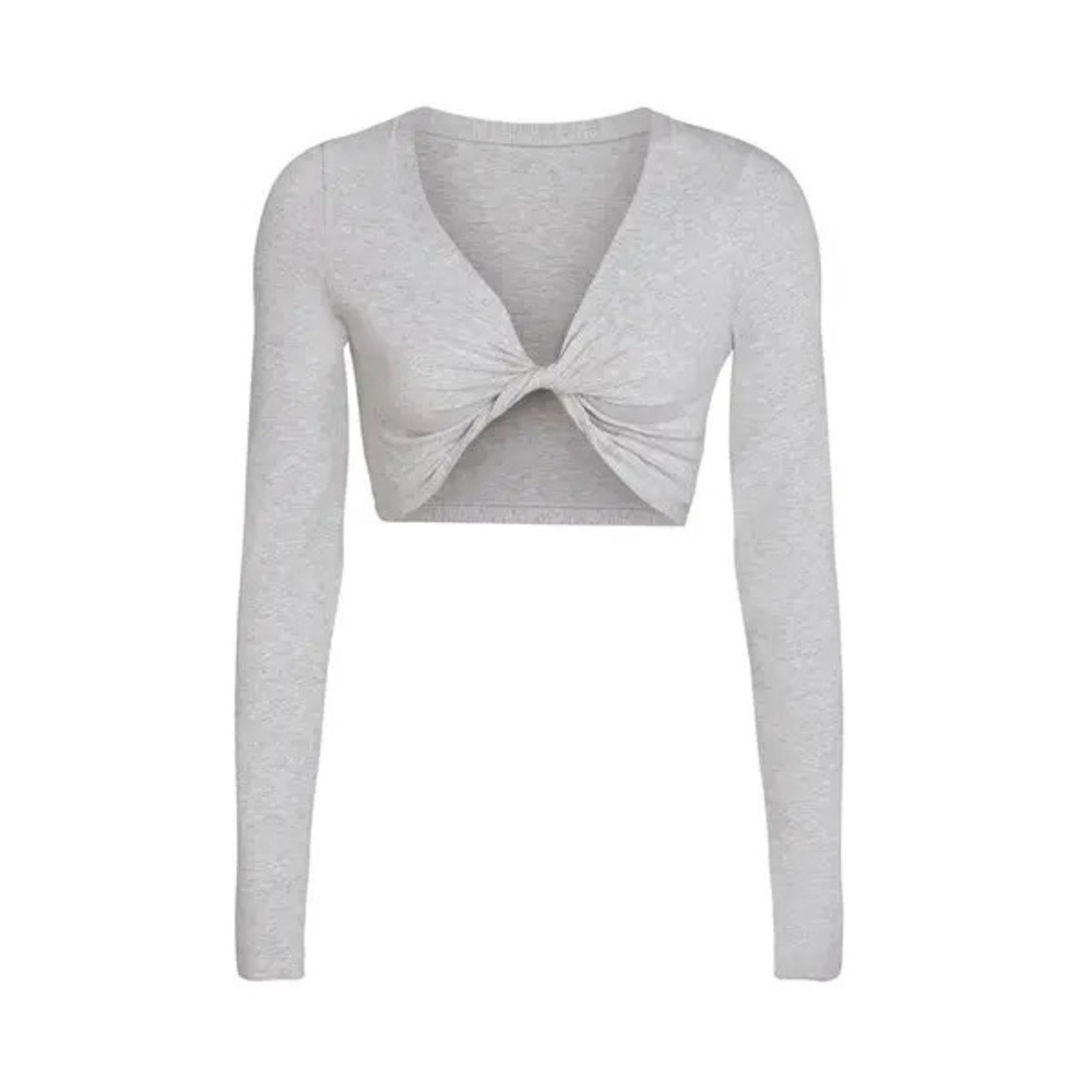 Skims Twist Crop Top Long Sleeve Grey XS